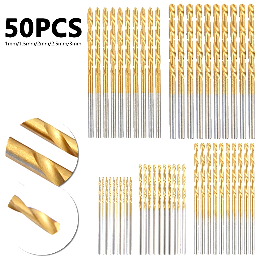 50PCS Titanium Coated Cobalt Screw Drill Bits High Speed Steel Twist HSS Bits Fu - £46.64 GBP