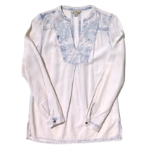 Lucky Brand tunic top XS embroidered light blue denim lyocell long sleeve V neck - £11.72 GBP