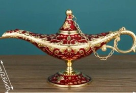 Vtg Aladdins Lg 8&quot; Magic Genie Lamp Metal Gold Red Decorative Collectible Unique - £4.09 GBP