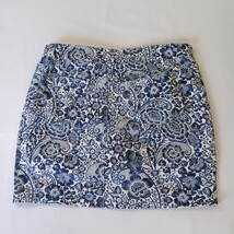 Elastic Waist Women's 14 Blue/White Cotton Blend Floral Pull-On Skirt Waist 36" image 15