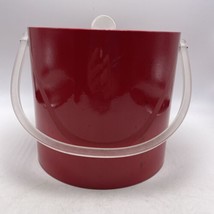 Ice Bucket Bright Red Vinyl Clear Lucite Lid Knob Handle Barware Vintage... - $24.49