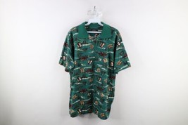 Vintage 90s Streetwear Mens XL Camping Tree All Over Print Collared Polo... - £31.24 GBP