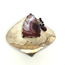 Vintage Signed Sterling Handmade Laguna Lace Agate Abstract Statement Pendant - £31.84 GBP