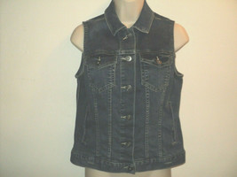 Two by Vince Camuto Size S Denim Vest with Back White Lace Insert Distressed - £15.77 GBP