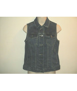 Two by Vince Camuto Size S Denim Vest with Back White Lace Insert Distre... - £15.86 GBP