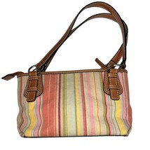 Vintage Fossil Y2K Striped Pastel Fabric Satchel Purse Double Leather Ha... - €26,66 EUR