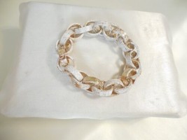 Department Store 6-3/4&quot; Gold &amp; Dusted White Tone Chain Link Stretch Bangle  Y364 - $12.47