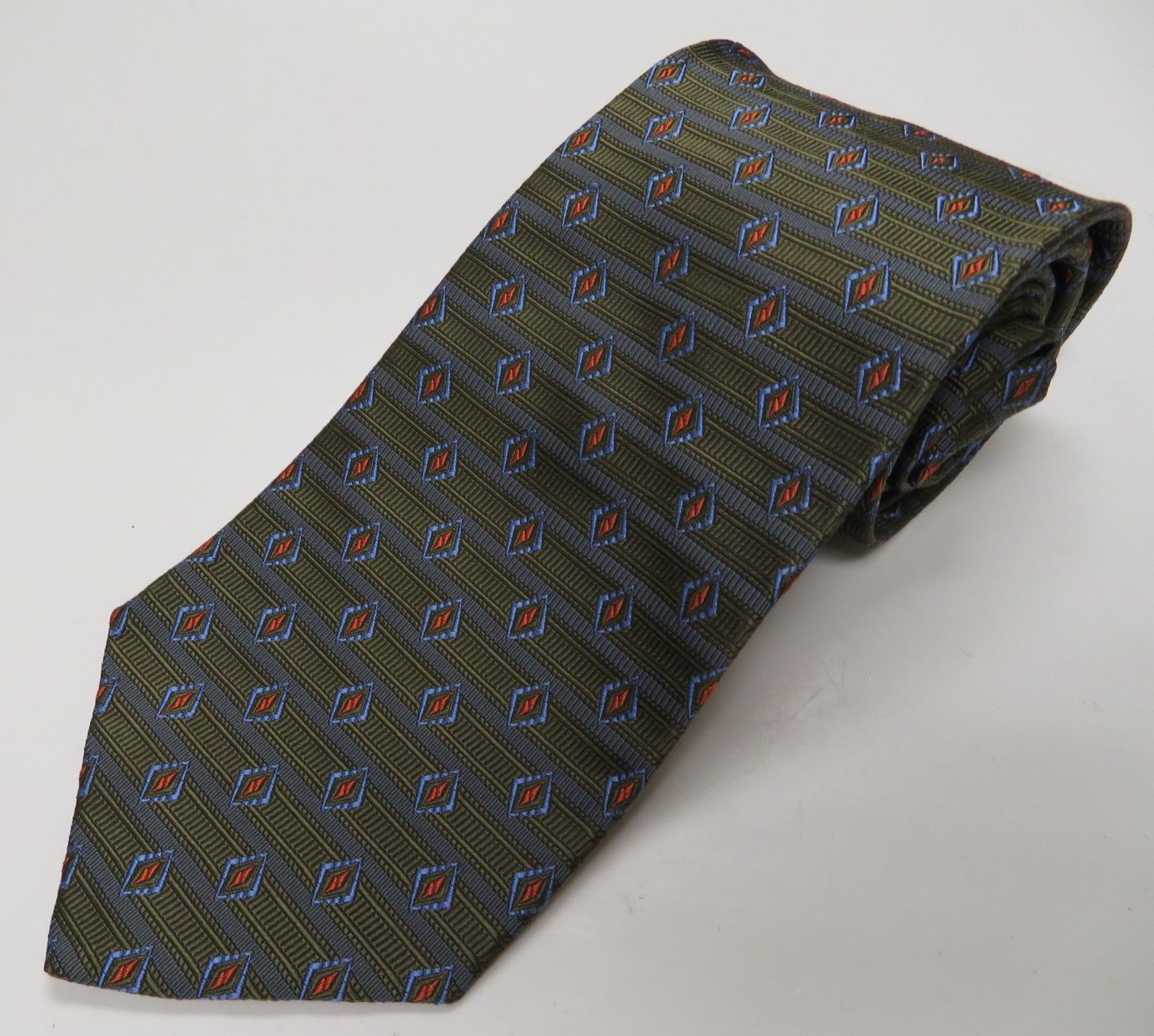Jos A Bank Green Silk Tie Wide 4" Made in Italy - $4.99