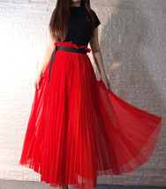 Women Yellow Long Tulle Skirt Side Slit High Waisted Pleated Tulle Skirt Outfit image 10