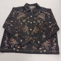 New Direction RN#94153 Women’s XL Black Embroidered Floral Denim Jacket Chest 50 image 14