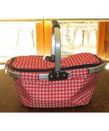 Collapsible Insulated Picnic Basket Checkered Design Aluminum Frame &amp; Ha... - $20.84 CAD