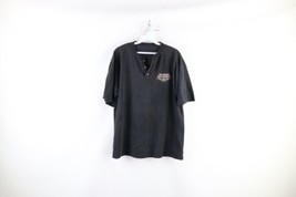Vintage 90s Harley Davidson Mens XL Thrashed Spell Out Henley T-Shirt Black USA - £38.84 GBP