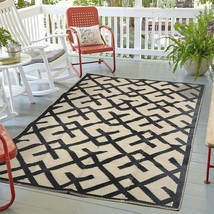 5x8 Area Rugs Modern Floor Carpet Outdoor Black Geometric Indoor Patio Mat Beige - £34.02 GBP