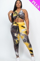 Women&#39;s Plus Size Black &amp; Mustard Adjustable Crop Top And Leggings Set (... - £28.15 GBP