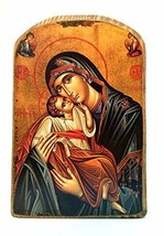 Wooden Greek Christian Orthodox Wood Icon of Mother of Jesus & Jesus Christ/mp2 - $12.38
