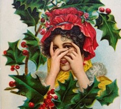 Victorian Christmas Postcard Series 302 Women In Bonnet Covered In Holly Taggart - £11.84 GBP