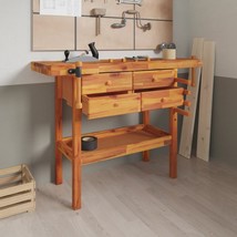 Workbench with Drawers and Vices 124x52x83 cm Solid Wood Acacia - £124.71 GBP