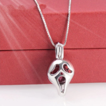 925 Sterling Silver &quot;SCREAM&quot; Halloween Face Pearl Cage Pendant Necklace - £23.62 GBP