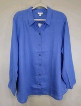 J. Jill Love Linen Shirt SP Small Petite Lagoon Teal Button Up Tunic Top Blouse - $33.20