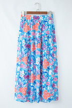 Sky Blue Floral Printed High Waist Split Wrap Long Skirt - $282.12 MXN