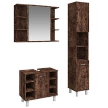 Modern Wooden 3 Piece Bathroom Furniture Set With Tall Cabinet Mirror Sink Unit - £177.47 GBP+