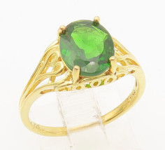 925 Sterling Silver Vintage Ring Gold Plated Carved Oval Peridot Sz 8  R... - $33.58