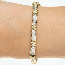 2 CT Round Cut Real Moissanite X Link Tennis Bracelet 14K Two Tone Plated Silver - £121.83 GBP