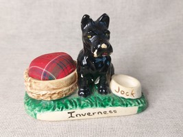 Vintage  Black Scottish Terrier Figure And Pin Cushion, Ceramic Dog Statue - £14.61 GBP