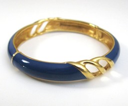 Monet Blue Enamel Bangle Gold Bracelet 2.5&quot; Diameter - £11.67 GBP