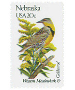 1982 20c State Birds &amp; Flowers, Nebraska, Western Meadowlark Scott 1979 ... - €1,61 EUR