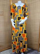 Vintage Psychedelic Dress Womens 12 Flashy Orange Yellow Geometric Atina... - $4,866.89 MXN