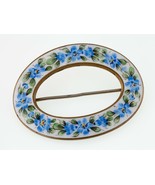 Brass Oval Enamel Flower Loop Brooch with Gorgeous Detail - $108.67 CAD