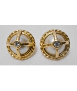 S. A. L. Vintage SWAROVSKI Gold Tone &amp; Faux Pearl Cabochon Dome EARRINGS... - £31.41 GBP
