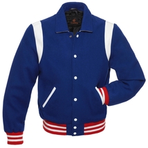 Retro Jacket Varsity Jacket Royal Blue Body White Leather Inserts - £78.72 GBP+