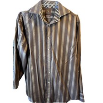 TAILORBYRD Men&#39;s L Striped Brown Gold Long Sleeve Button Down 2 ply cotton Shirt - £10.21 GBP