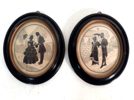Antique Silhouettes, Pair, 1920s, Lovely Oval Frames, Gentleman with a Lady - £28.83 GBP