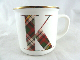 Pottery Barn Plaid Initial Mug Plaid K Stoneware Excellent - £8.59 GBP