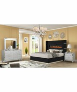 Blaze Upholstered Modern 4 Pc Twin Bedroom Set, White LED Headboard - $29,013.23 MXN