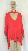 Free People Red Uptown Choker Neck Drape Front Knit Tunic Top Womens Siz... - £37.61 GBP