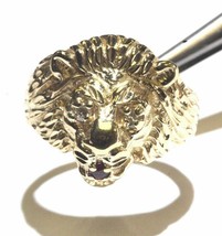 14K Yellow Gold Over 0.20Ct Round Simulated Diamond and Red Ruby Men&#39;s Lion Ring - £107.42 GBP
