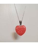 Stone Heart Necklace, Polished Crystal Pendant, 24&quot; chain, Pink Red Agate - £13.36 GBP