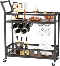 Furmax Bar Cart Home Industrial Mobile Bar Cart Serving Wine, Party (Black). - £51.14 GBP