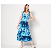 J Jason Wu Tie Dye Knit Ruffle Midi Dress (Blue Tie Dye, S) A480663 - £19.29 GBP