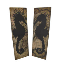 Zeckos Set of 2 Seahorse Silhouette Old World Map Canvas Wall Hangings - £67.85 GBP