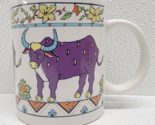 Vintage Studio Nova Ceramic Exotic Steer Coffee Mug Cup Purple Cow Flowe... - $12.86