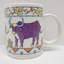 Vintage Studio Nova Ceramic Exotic Steer Coffee Mug Cup Purple Cow Flower MZ411 - $12.86