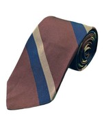 Robert Talbott Neck Tie 60” Vintage Brown Navy Gold Stripe Silk Nordstrom - $17.73