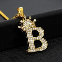 1.25Ct Real Moissanite Crown Initial Letter &quot;B&quot; Pendant 14K Yellow Gold Plated - £104.60 GBP