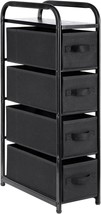 Black 4-Drawer Narrow Dresser With Fabric Storage Tower, Vertical, And Entryway. - £43.89 GBP