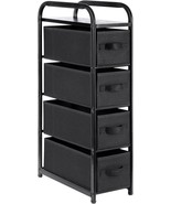 Black 4-Drawer Narrow Dresser With Fabric Storage Tower, Vertical, And E... - £44.57 GBP